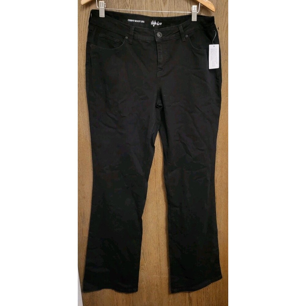 Style & Co. Womens Black Curvy Boot Leg Mid Rise Jeans Size 14 Long